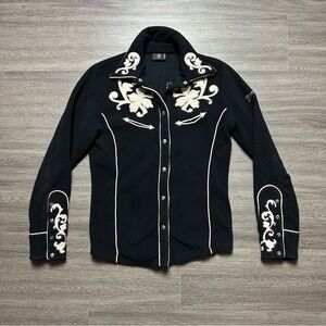 Bogner Luxury Black Western Style Embroidered Fleece Jacket Size Small